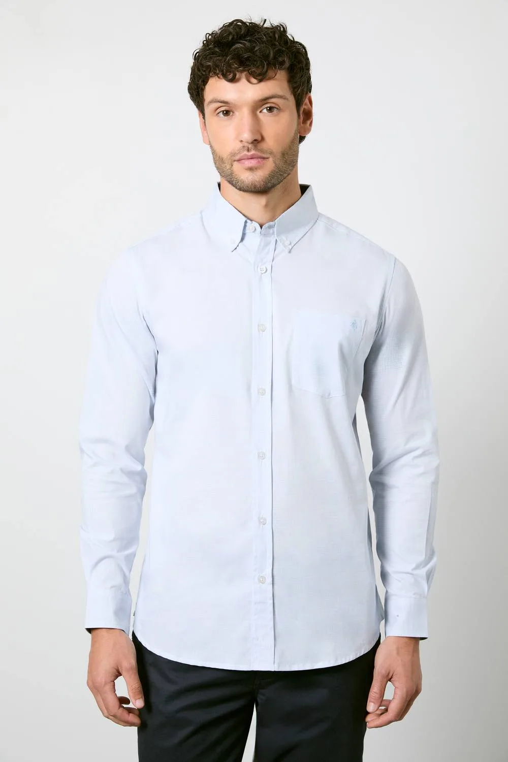 Men's Light Blue Check Long Sleeve Shirt Size: Large - Light Blue - Size: L - Debenhams - FashionsVida