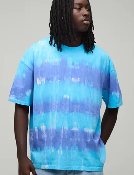 Men's Oversized Striped Tie Dye T-Shirt Blue Size Small Blue S - boohooMAN - FashionsVida