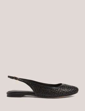 Leather Woven Slip On Flat Slingback Shoes Black female - Hobbs - FashionsVida