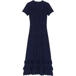 Vestido midi ajustado de punto pointelle con volantes