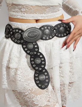 Pieza Cinturón estilo vaquera bohemio occidental para mujeres, cinturón grueso de vaquero, accesorio de moda, cinturón de cintura con hebilla flora
