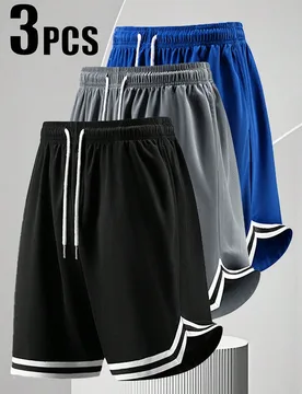 Set de 3 paquetes de pantalones cortos de baloncesto de verano para hombre para deportes al aire libre, gimnasio, fitness y carrera, pantalones de lar - Shein - FashionsVida
