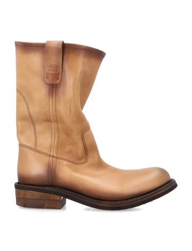 Slouchy Leather Booties with Unique Aged Effect - 4.5 cm Heel