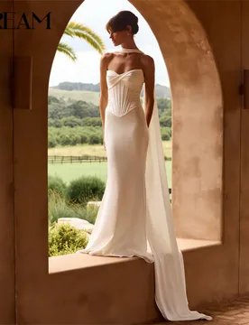 Modern Mermaid Wedding Dress Women 2025 Pleat V-Neck Open Back Sleeveless Strapless Bridal Gown Vestidos De Novia Customized - Aliexpress - FashionsVida