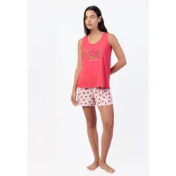 Pijama corto de mujer de punto de algodón con detalles bordados