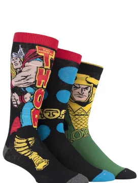 Pair Assorted Marvel Thor and Loki Cotton Socks Men's 6-11 Mens - - Assorted - Size: 6-11 Mens - Film & TV Characters - FashionsVida