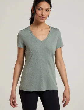 Women's 'Vitality' Quick Wicking Comfortable V Neck T-Shirt in Khaki Size: 4 - Khaki - Size: 4 - Mountain Warehouse - FashionsVida