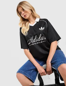 Script Fußball Collar T-Shirt - Damen, Schwarz - female - Size: S - adidas Originals - FashionsVida