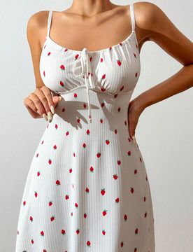 Camisón de pijama con estampado de fresa para mujer