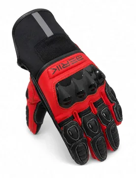 Guanti Moto In Pelle 2.0 235320 Nero Rosso Fluo taglia M - Berik - FashionsVida