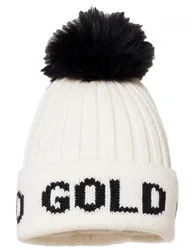 Wollmütze mit Bommel Hodd White/Black für Damen aus Wolle Weiß