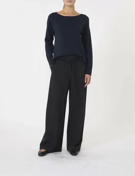 Maglia blu MM in lana e cashmere con scollo ampio tondo - Max Mara - FashionsVida