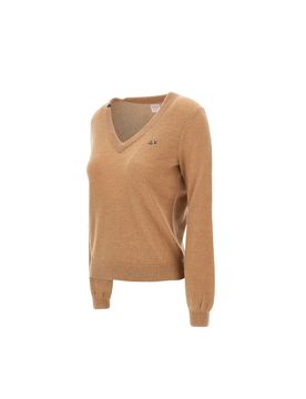 V Neck Solid L/s Beige K30201