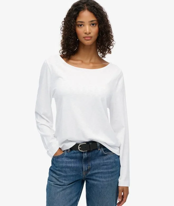 Superdry Damen Studios Langarmshirt mit Slub-textur White - Größe: 44 - 39.99 - FashionsVida