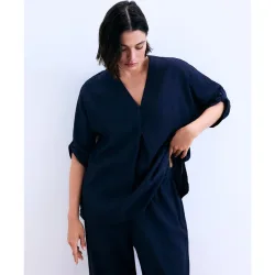 Blusa de mujer manga corta arrugada