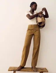 Pure Cotton Tapered Utility Trousers Sandstone female