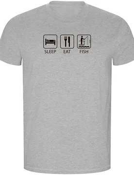 Sleep Eat And Fish Eco Short Sleeve T-shirt Heather Grey S Men - Kruskis - FashionsVida