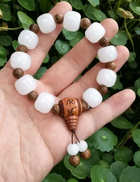 Xinjiang Gobi Golden Silk White Jade Men's Buddhist Bead Six-Character Mantra Bracelet - Aliexpress - FashionsVida