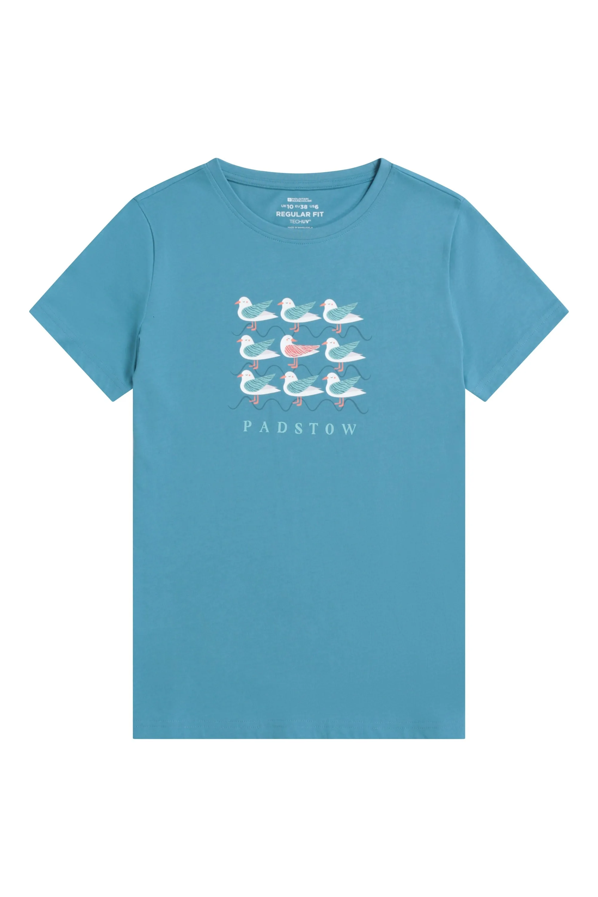 Padstow Graphic Womens Short Sleeve Tee - Blue - Blue - Size: 18 - Mountain Warehouse - FashionsVida
