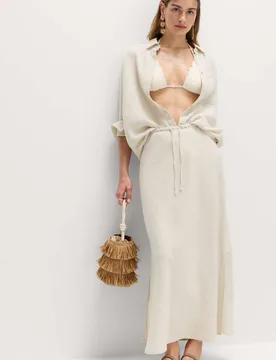 Linen Rich Maxi A-Line Skirt Oatmeal female - M&S - FashionsVida