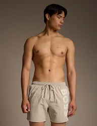 Octopus Swim Shorts with Vertical Logo Print Beige male