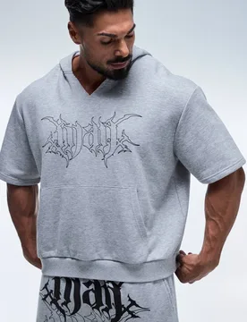 Herren Herren Aktiv Kastenförmiger Kurzarm Kapuzenpullover V-Ausschnitt Grey Marl Größe XS - boohooMAN - FashionsVida