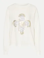 Sweatshirt mit Leinenpatch Weiß XL