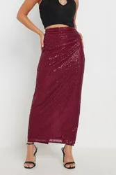 Petite Sequin Maxi Skirt - Red - Size: 10
