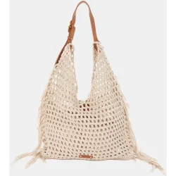 Bolso de hombro de macramé y flecos