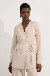 Womens Petite Tailored Marl Tie Waist Blazer - Natural - Size 14 Uk