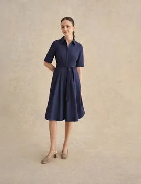 Cotton Rich Knee Length Skater Dress Blue female - Hobbs - FashionsVida
