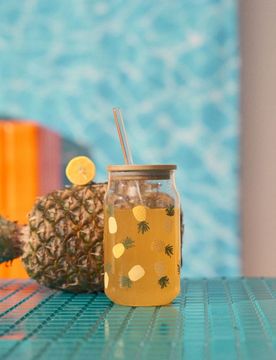 Tazza con cannuccia con motivo di ananas - multicolor