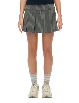 Jupe Courte Pinstripe Pleat Mini Grey Pinstripe S - Superdry - FashionsVida