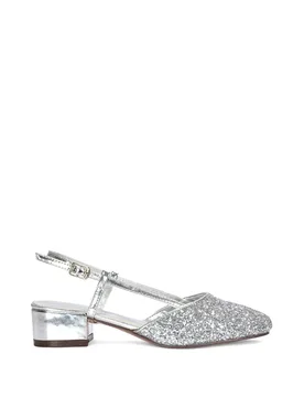 Women's 'Kira' Slingback Court Shoes With Low Block Heel in Silver Size: 8 - Silver - Size: 8 - XY London - FashionsVida
