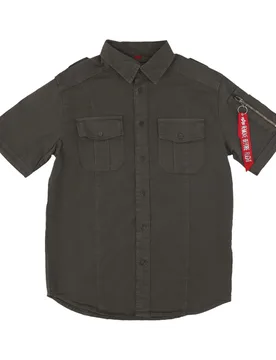 Camicia Manica Corta Uomo Basic Shirt Grey Black - Alpha industries - FashionsVida