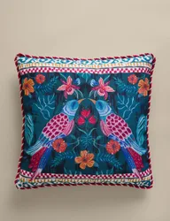 Set of 2 Bird Outdoor Cushions Blue Mix