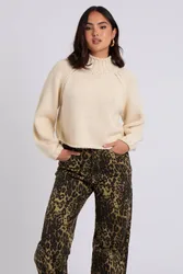 Women's Wool Blend Exposed Seam Jumper in Cream Size: Large - Cream - Size: L