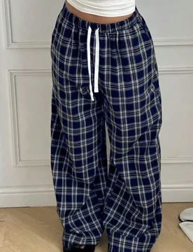 Pantalones palazzo de cintura alta con cordón y pierna ancha a cuadros casuales para mujer, adecuados para primavera, verano y otoño, se pueden usar - Shein - FashionsVida