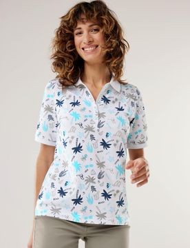 Jersey Polo, normale Größen, Farbe Weiß, 42, leichte sommerliche Jerseyware angenehme Baumwolle Damen