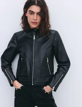 Biker de mujer de piel con pespunte en el hombro - Tintoretto - FashionsVida
