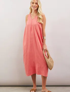 Women's Summer Sleeveless Trapeze Maxi Dress in Coral Size: 12 - Coral - Size: 12 - Wallis - FashionsVida