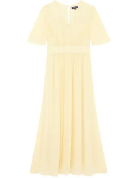 Vestido largo drapeado con escote pico - Caroll - FashionsVida