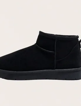 Botas de nieve cortas para mujer, de moda casual, con forro térmico grueso y cálido, suela de PVC, versátiles botas de tobillo negras - Shein - FashionsVida