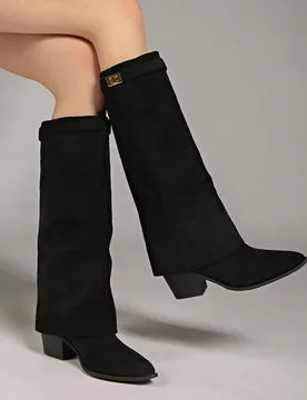 Pantalones de pierna ancha y botas altas de punta para mujeres, nuevas botas vaqueras occidentales para el verano 2025 - Shein - FashionsVida