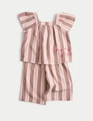 Piece Pure Cotton Stripe Outfit (0-5 Yrs) Brown Mix Female