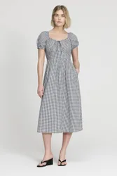Kaitlyn Cotton Gingham Midi Dress - Black - Size: 18