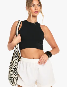 Womens Linen Turn Up Shorts - Beige Cotton - Size 6 Uk - Boohoo - FashionsVida