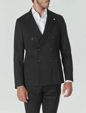 Blazer doppiopetto nero in tela di lana stretch - MANUEL RITZ - FashionsVida