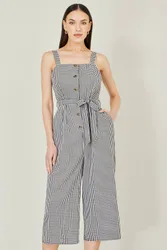 Women's Gingham Button Through Jumpsuit in Black Size: 8 - Black - Size: 8