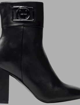 Stivaletti donna pelle punta quadrata tacco largo 8,8 cm nero